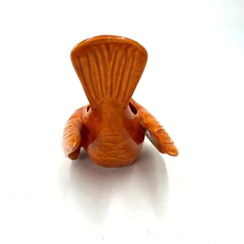 The Pigeon Hole Orange Ceramic Bird Planter Vintage Glazed Pigeon Figurine Texas
